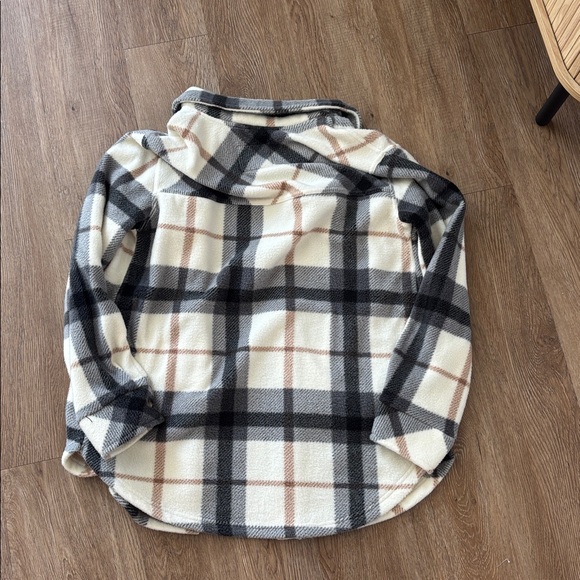 Thread & Supply Cream, Black & Taupe Plaid Fleece Shacket - Picture 3 of 3